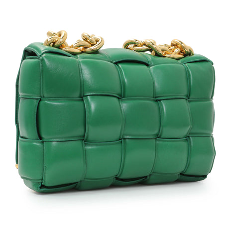 Bottega Veneta Green Lambskin Maxi Intreccio Padded Chain Cassette Crossbody Bag Handbags Bottega Veneta