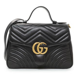 Gucci Black Calfskin Matelasse Small GG Marmont Top Handle Shoulder Bag Handbags Gucci
