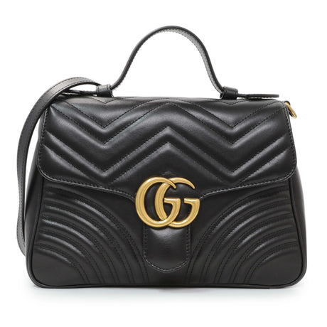 Gucci Black Calfskin Matelasse Small GG Marmont Top Handle Shoulder Bag Handbags Gucci