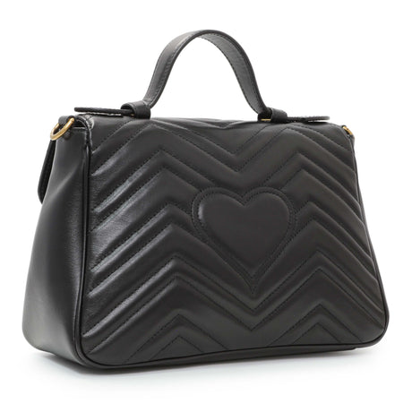 Gucci Black Calfskin Matelasse Small GG Marmont Top Handle Shoulder Bag Handbags Gucci