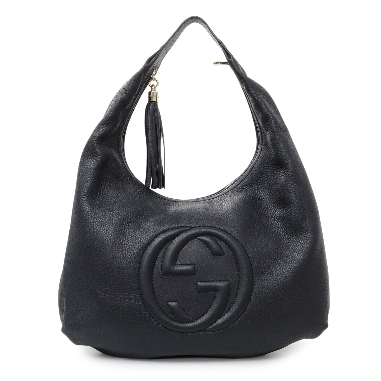 Gucci Navy Blue Pebbled Calfskin Soho Hobo Handbags Gucci