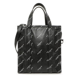 Balenciaga Calfskin Allover Logo XS Bazar Shopper Tote