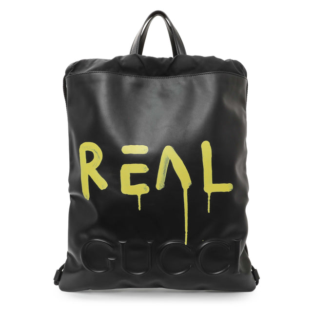 Gucci Black Calfskin GucciGhost Drawstring Backpack Handbags Gucci