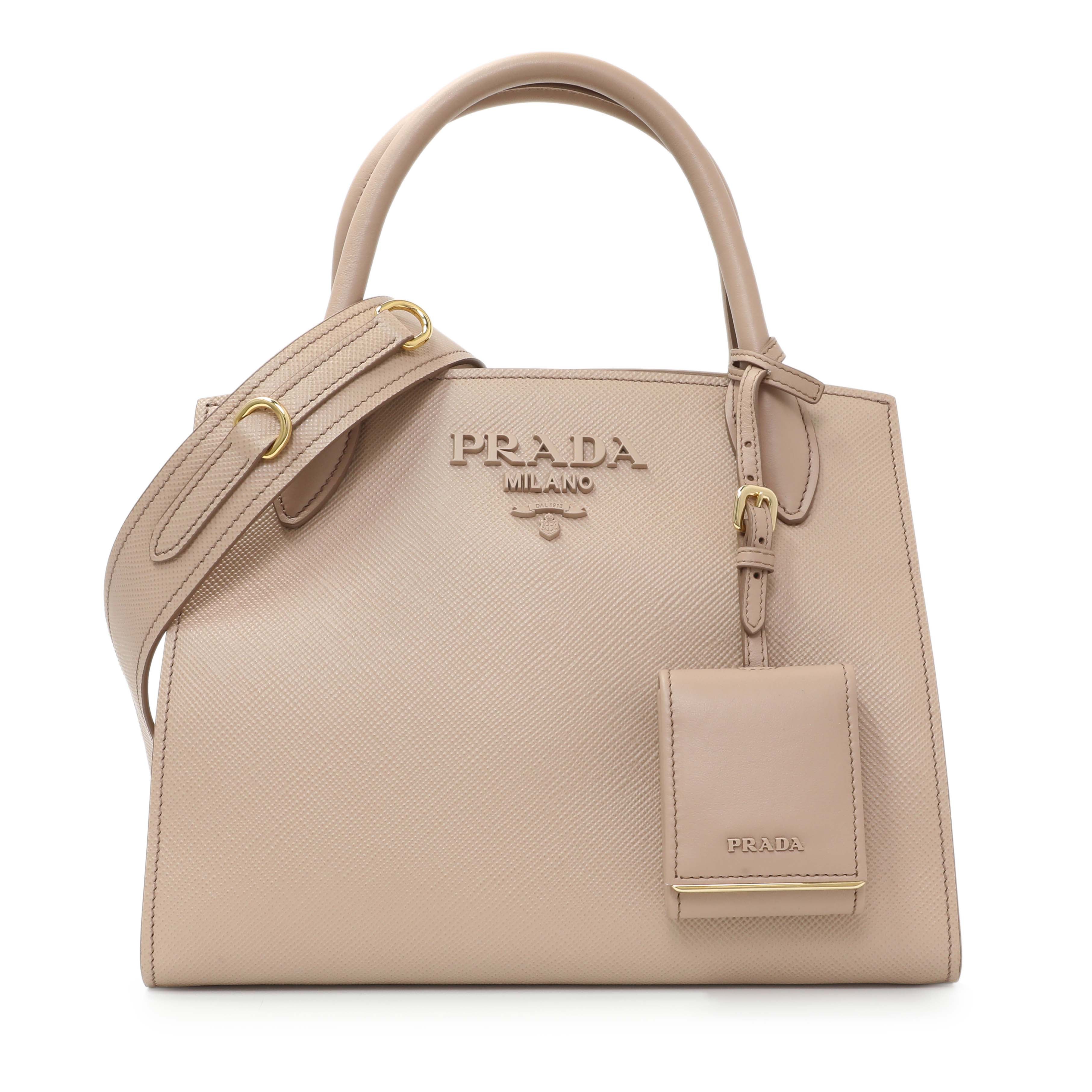 プラダ　サフィアーノ　CIPRIA Prada Saffiano Cipria Cuir Calfskin Small Monochrome Top Handle