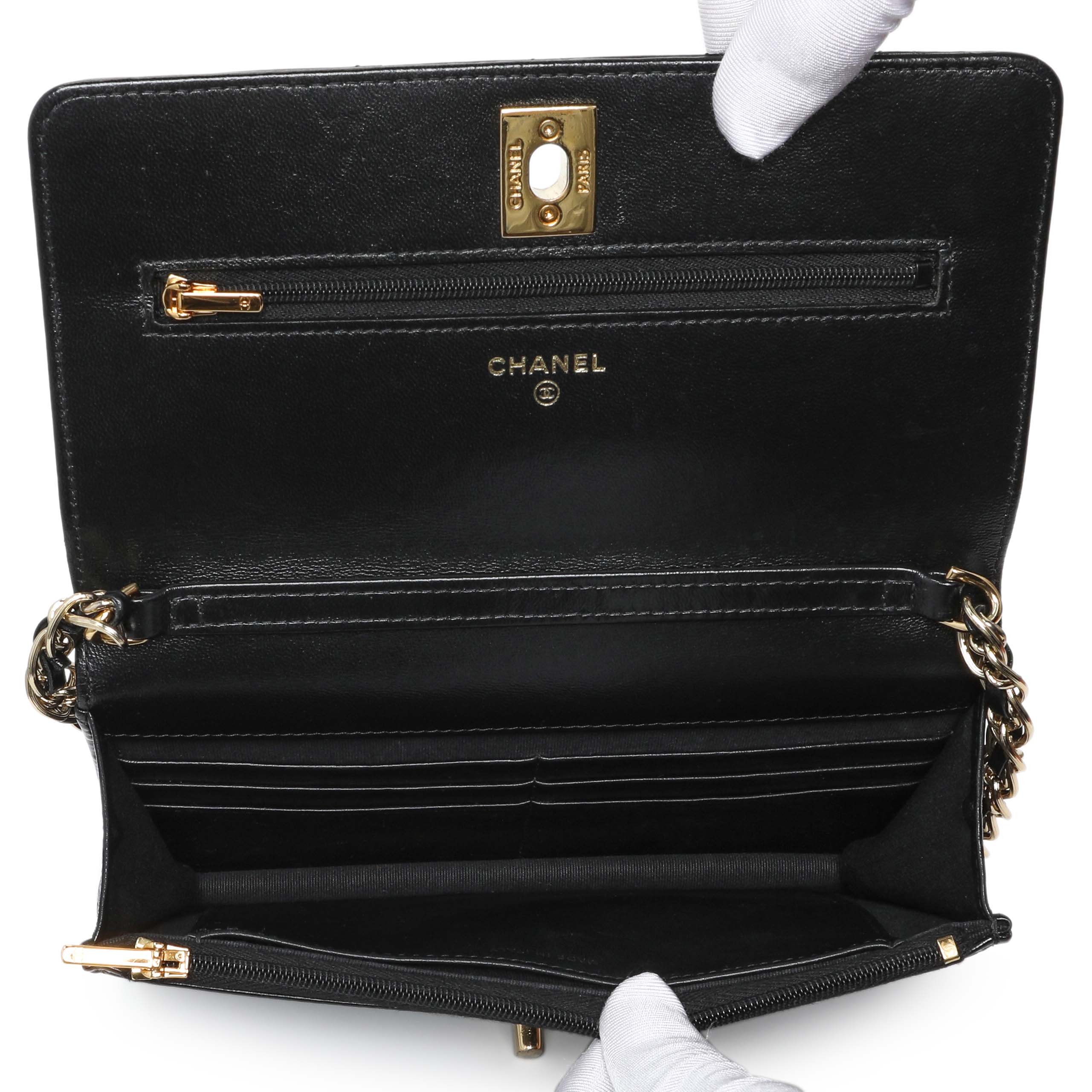 Chanel Black Quilted Shiny Lambskin Golden Links Wallet on