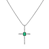 18K White Gold 1.05 Carat Emerald Diamond Cross