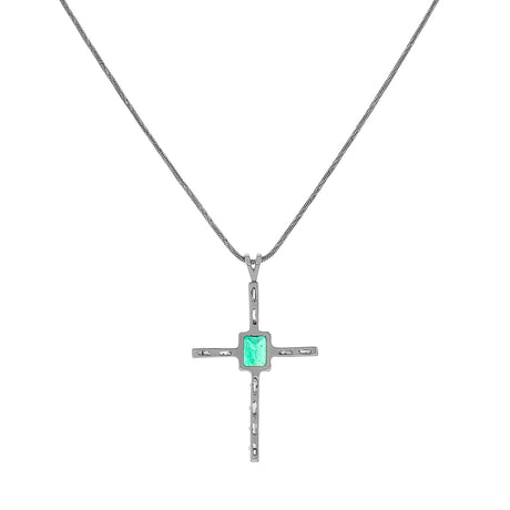 18K White Gold 1.05 Carat Emerald Diamond Cross