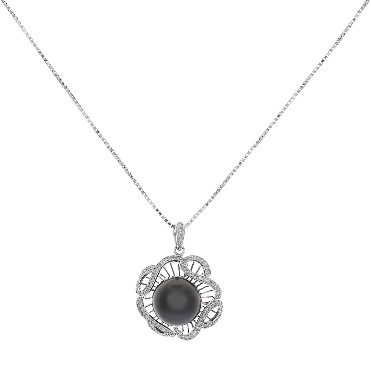 18K White Gold 13.1mm Tahitian Black Pearl Pendant