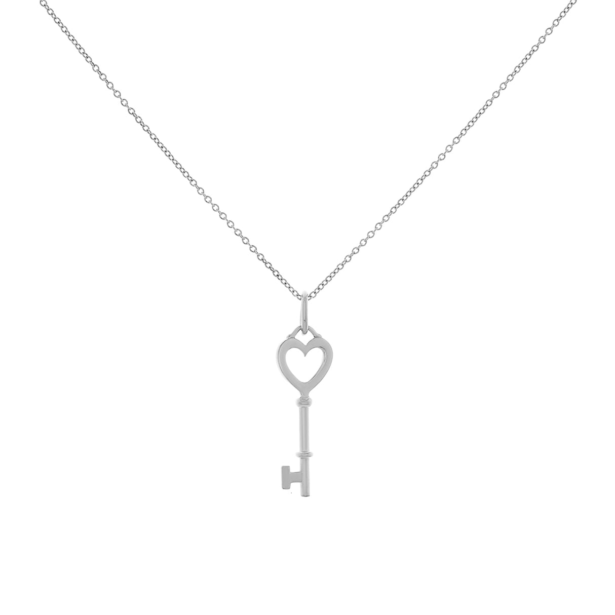 Tiffany & Co. 18K White Gold Diamond Mini Heart Key Pendant Necklace Designer Jewellery Tiffany and Co