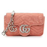 Gucci Blush Moire Fabric Mini GG Marmont Crystal Chain Belt Bag Handbags Gucci
