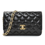 Chanel Black Quilted Shiny Lambskin Golden Links Wallet on Chain Handbags Chanel