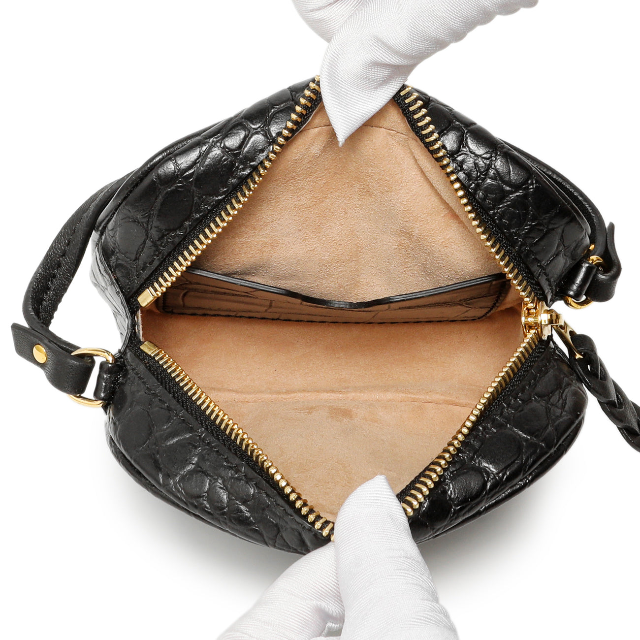 Alexander McQueen Black Calfskin Crocodile-Embossed Mini Camera