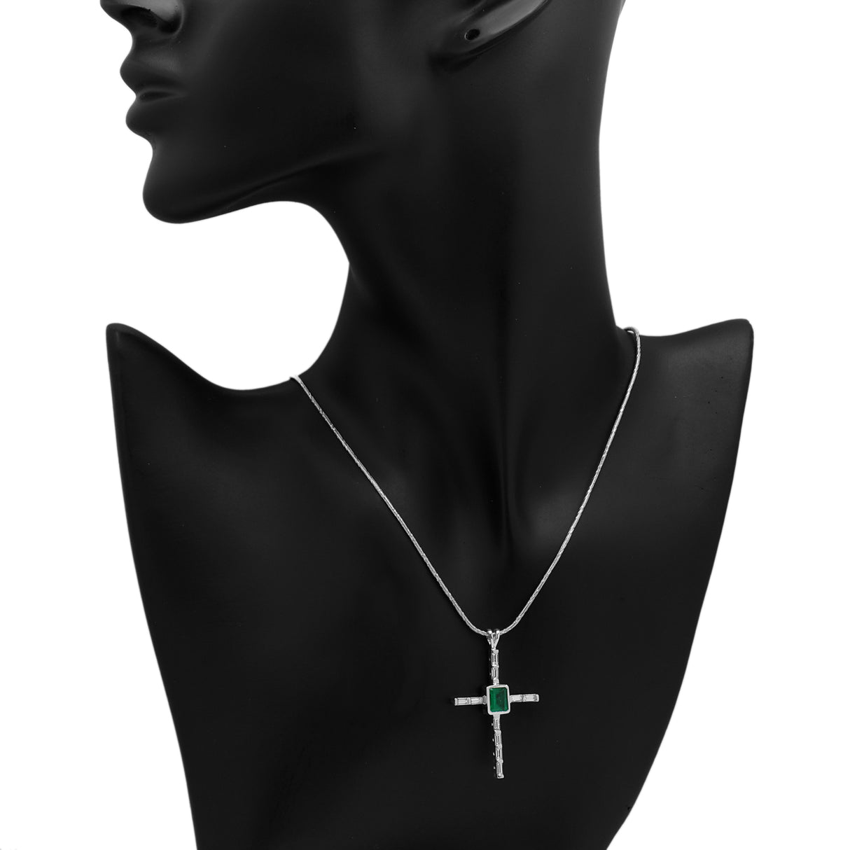 18K White Gold 1.05 Carat Emerald Diamond Cross