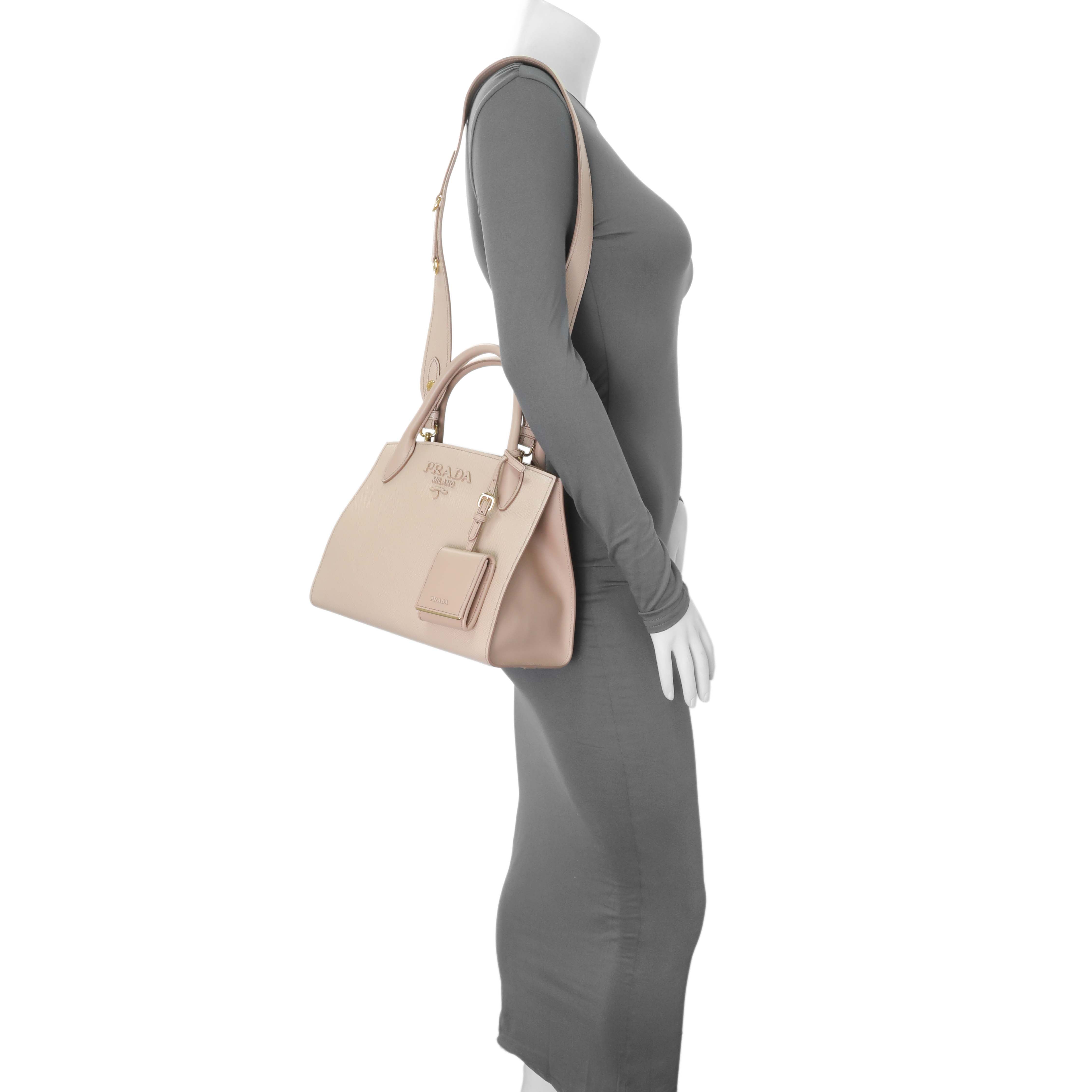 Prada Saffiano Cipria Cuir Calfskin Small Monochrome Top Handle