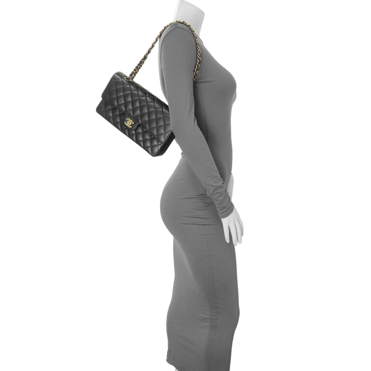 Chanel Black Quilted Caviar Medium Classic Double Flap Handbags Chanel