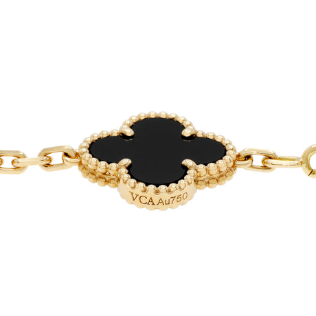 Van Cleef & Arpels 18K Yellow Gold Onyx 5 Motifs Vintage Alhambra Bracelet