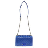 Chanel Blue Quilted Patent Medium Plexiglass Boy Flap Handbags Chanel