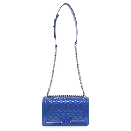 Chanel Blue Quilted Patent Medium Plexiglass Boy Flap Handbags Chanel
