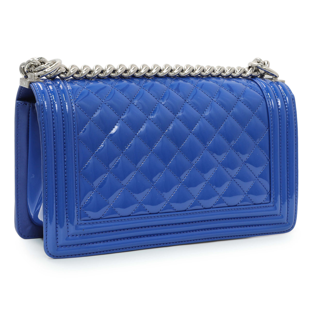 Chanel Blue Quilted Patent Medium Plexiglass Boy Flap Handbags Chanel