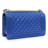 Chanel Blue Quilted Patent Medium Plexiglass Boy Flap Handbags Chanel