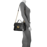 Gucci Black Calfskin Matelasse Small GG Marmont Top Handle Shoulder Bag Handbags Gucci
