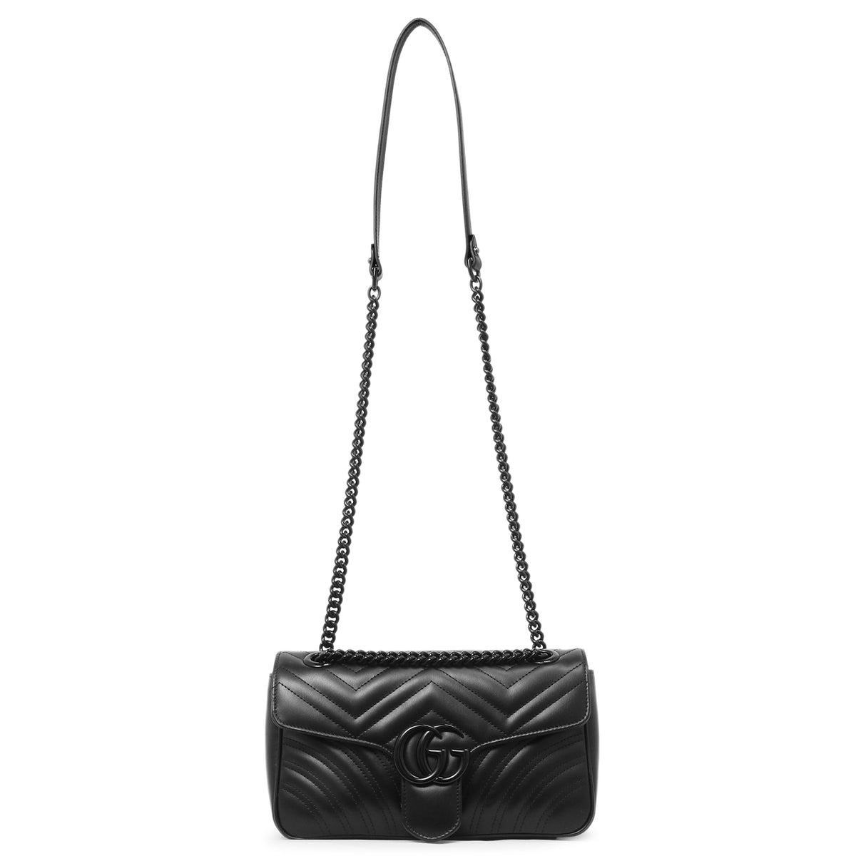 Gucci Black Calfskin Matelasse Monochrome Small GG Marmont Shoulder Bag