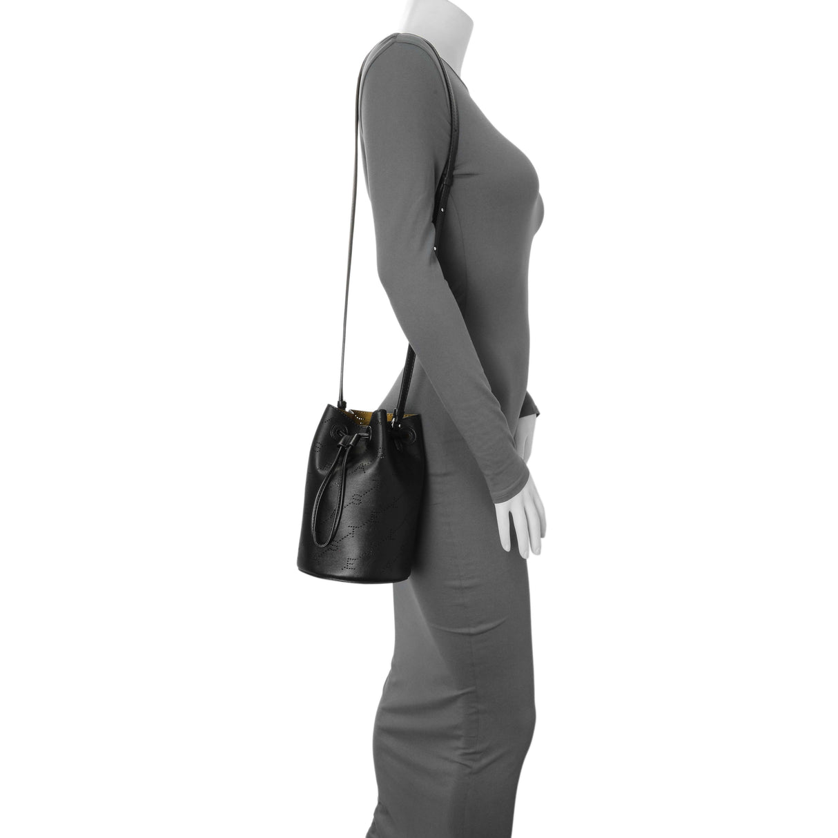 Stella McCartney Black Eco Alter Nappa Perforated Logo Mini Bucket Bag Handbags Stella McCartney