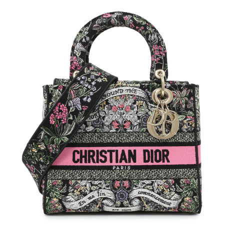 Christian Dior Black Pink Embroidered Medium Lady D-Lite Handbags Christian Dior
