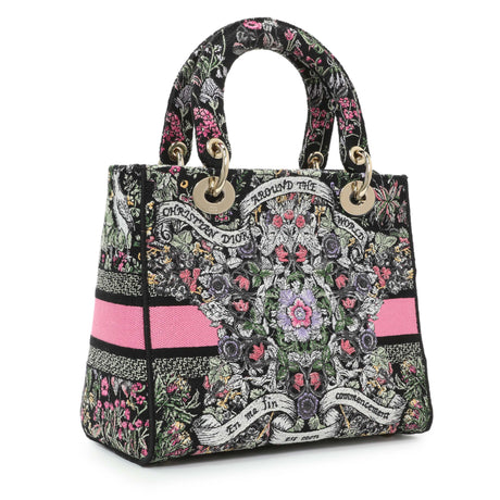 Christian Dior Black Pink Embroidered Medium Lady D-Lite Handbags Christian Dior