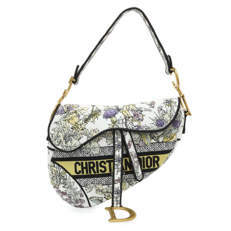 Christian Dior White Floral Embroidered Saddle Bag Handbags Christian Dior