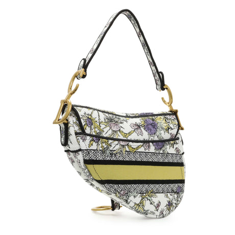 Christian Dior White Floral Embroidered Saddle Bag Handbags Christian Dior