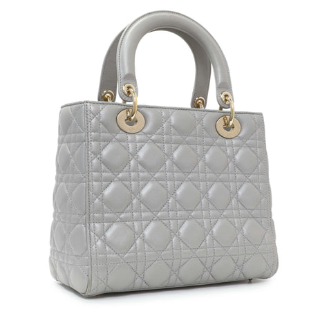 Christian Dior Grey Lambskin Cannage Medium Lady Dior Handbags Christian Dior