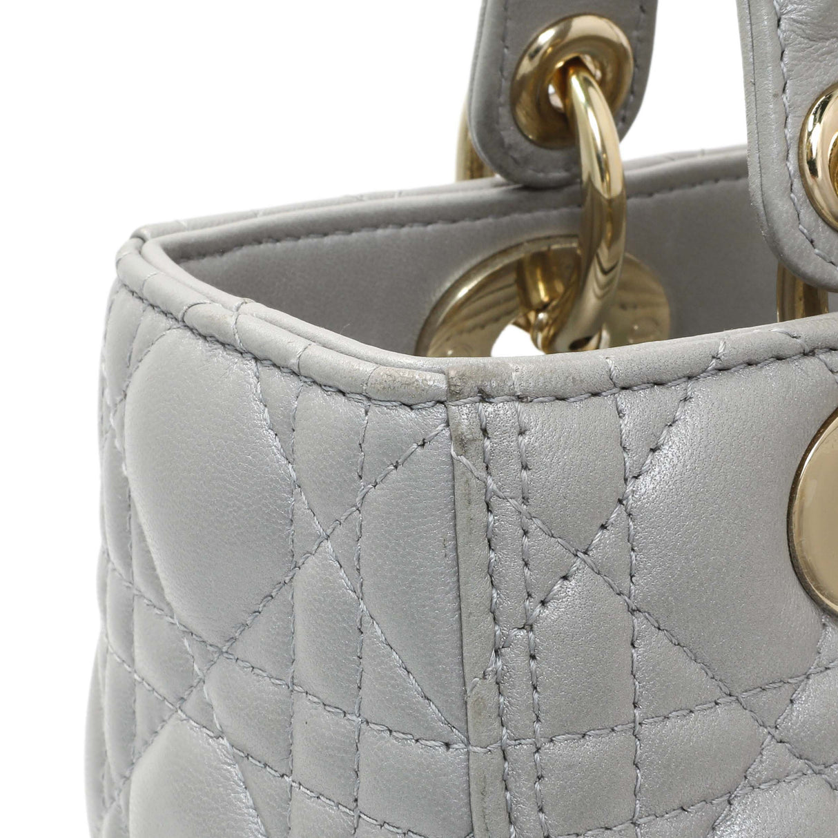 Christian Dior Grey Lambskin Cannage Medium Lady Dior Handbags Christian Dior