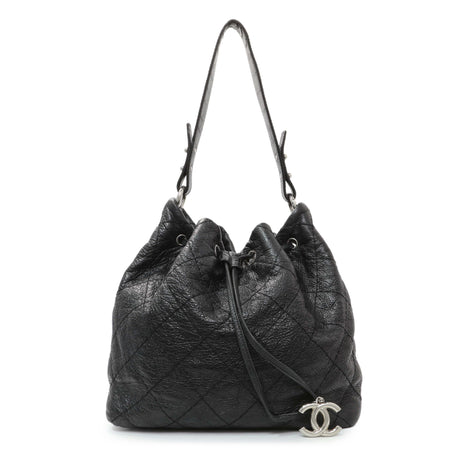 Chanel Black Glazed Calfskin On The Road Bucket Bag Handbags Chanel