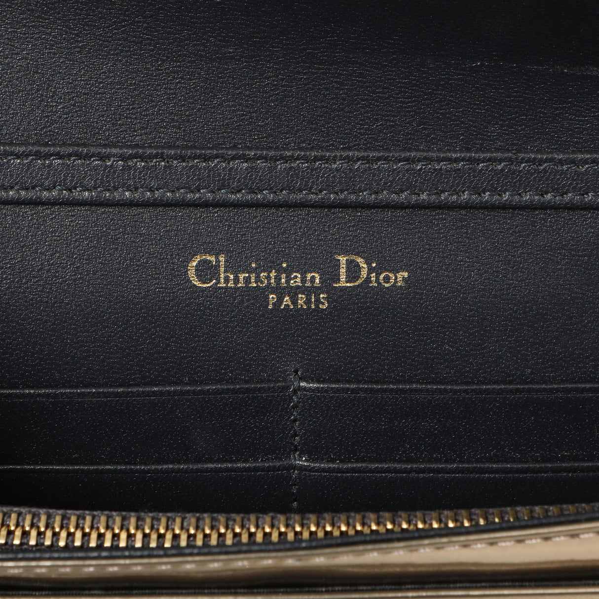 Christian Dior Metallic Gold Patent Micro Cannage Diorama Wallet on Chain