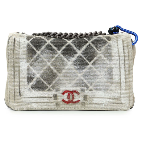 Chanel Beige Canvas Tromp L’Oeil Graffiti Oh My Boy Flap Handbags Chanel