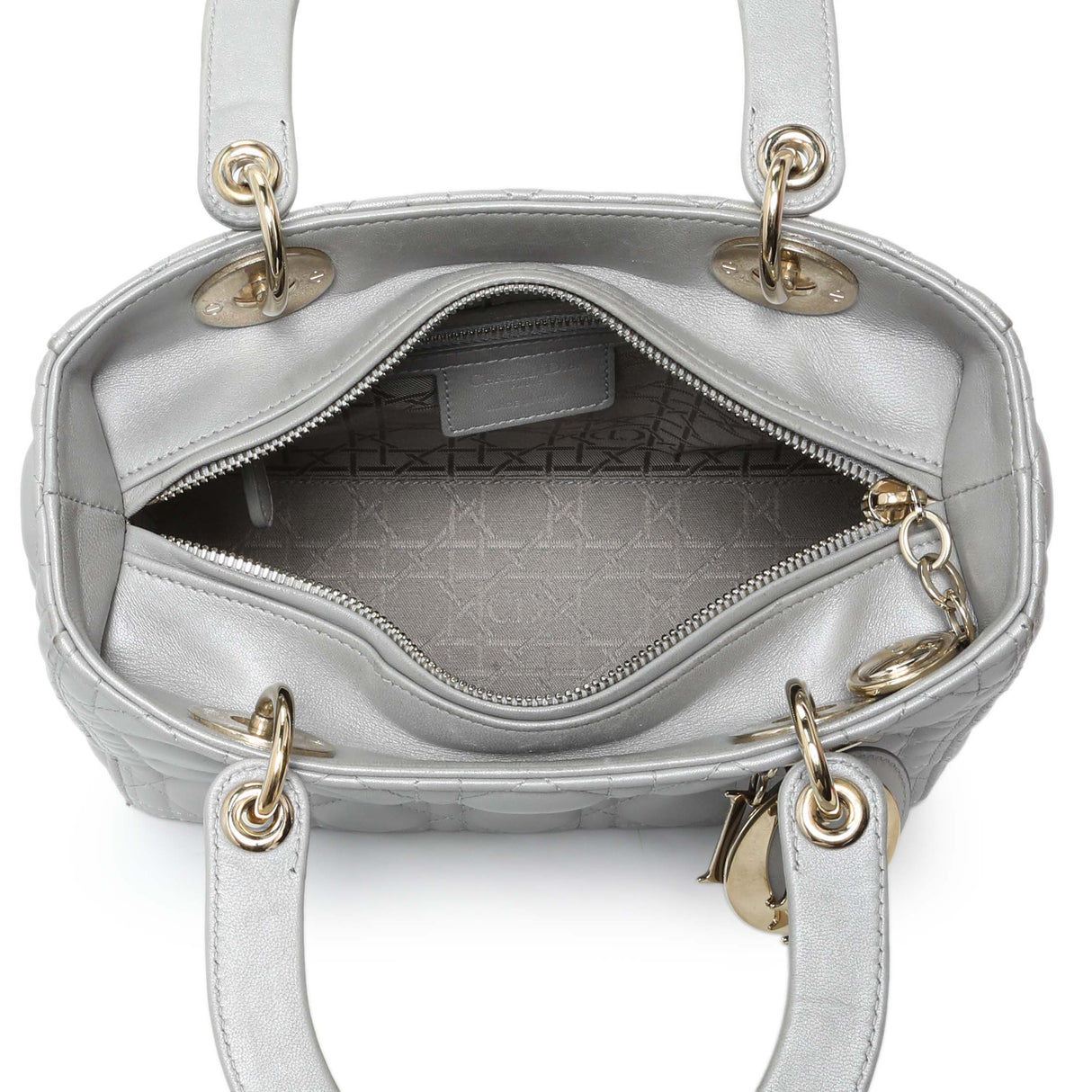 Christian Dior Grey Lambskin Cannage Medium Lady Dior Handbags Christian Dior