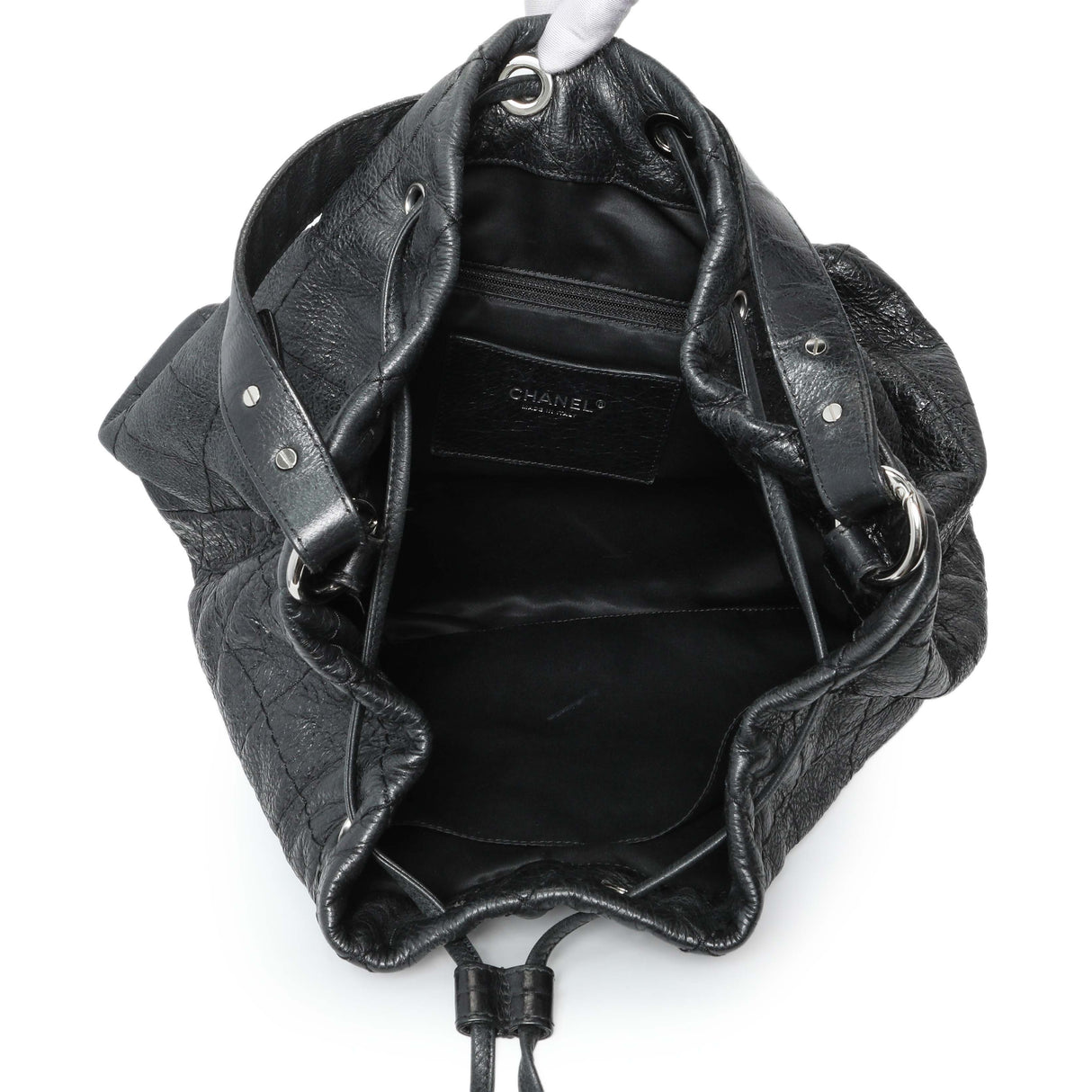 Chanel Black Glazed Calfskin On The Road Bucket Bag Handbags Chanel