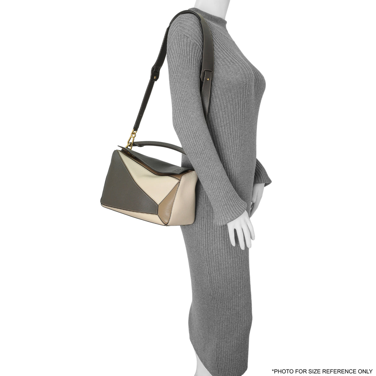 Loewe Grey Beige Calfskin Medium Puzzle Bag