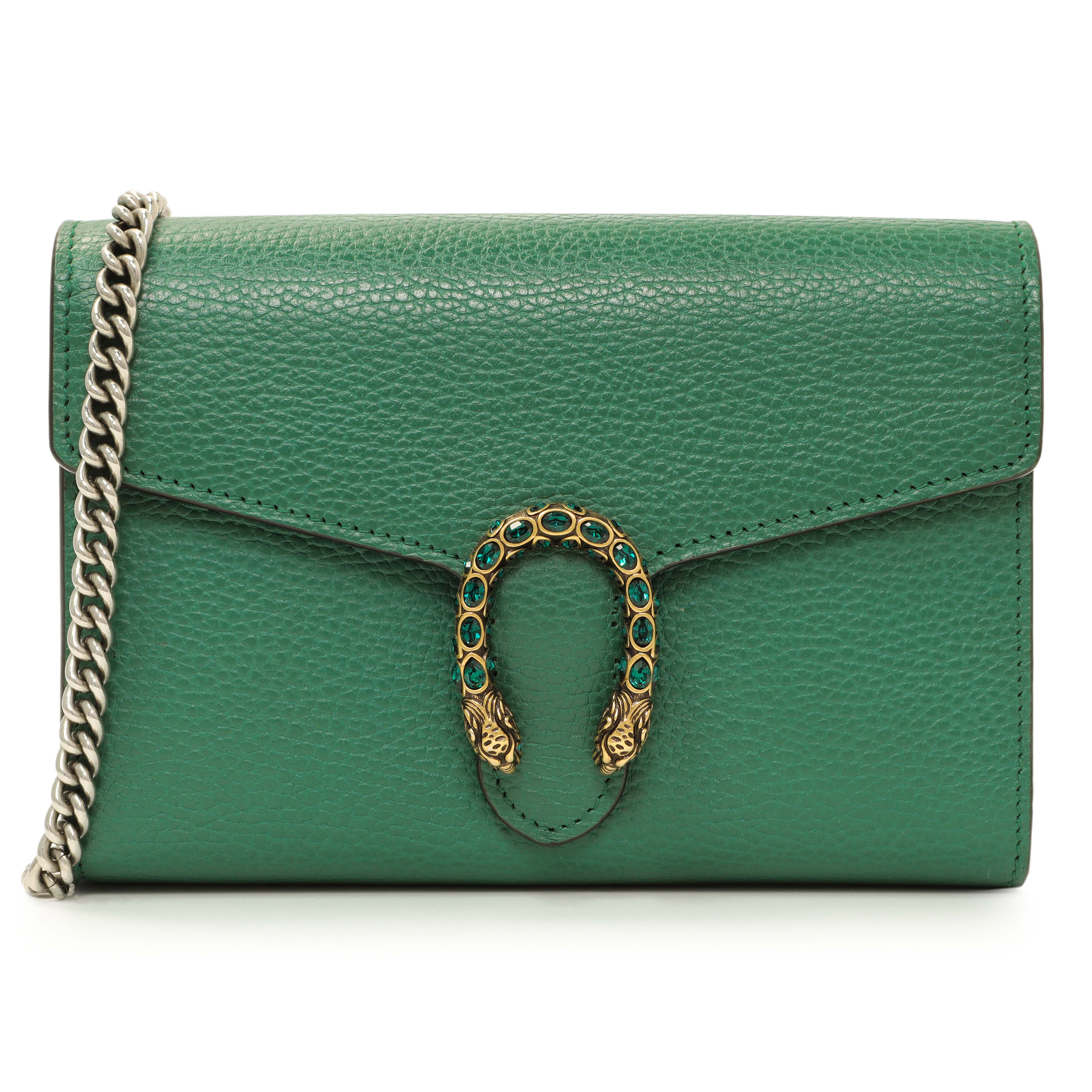 Say　GUCCI ズゥミ チェーンウォレット 緑 レザー Gucci Emerald Calfskin Mini Dionysus Chain Wallet – Modaselle