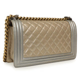 Chanel Silver Gold Quilted Calfskin Medium Boy Bag