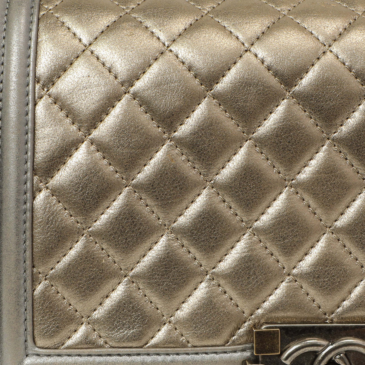 Chanel Silver Gold Quilted Calfskin Medium Boy Bag