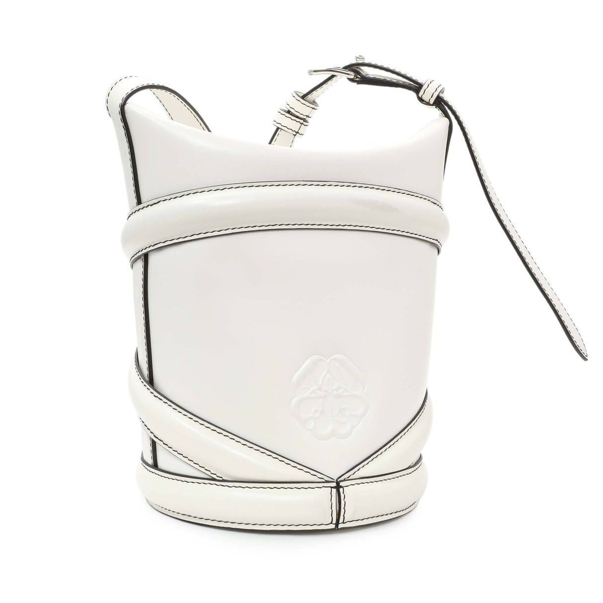 Alexander McQueen White Calfskin Curve Small Bucket Bag Handbags Alexander McQueen