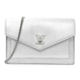 Louis Vuitton Silver Soft Calfskin Mylockme Chain Pochette Handbags Louis Vuitton