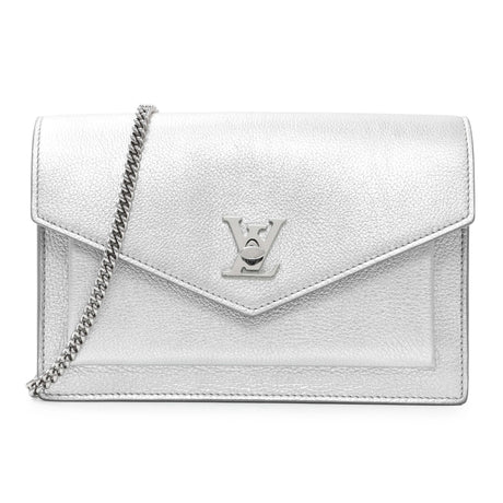 Louis Vuitton Silver Soft Calfskin Mylockme Chain Pochette Handbags Louis Vuitton