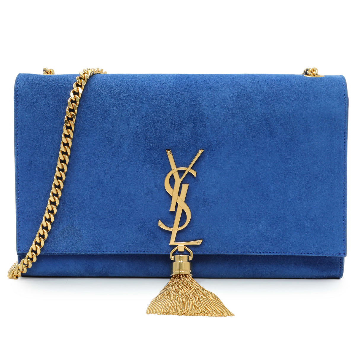 Saint Laurent Blue Suede Medium Classic Monogram Kate Tassel Stachel Handbags Saint Laurent