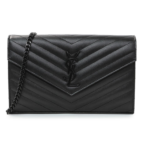 Saint Laurent Black Grain De Poudre Matelasse Chevron Monogram Chain Wallet Handbags Saint Laurent
