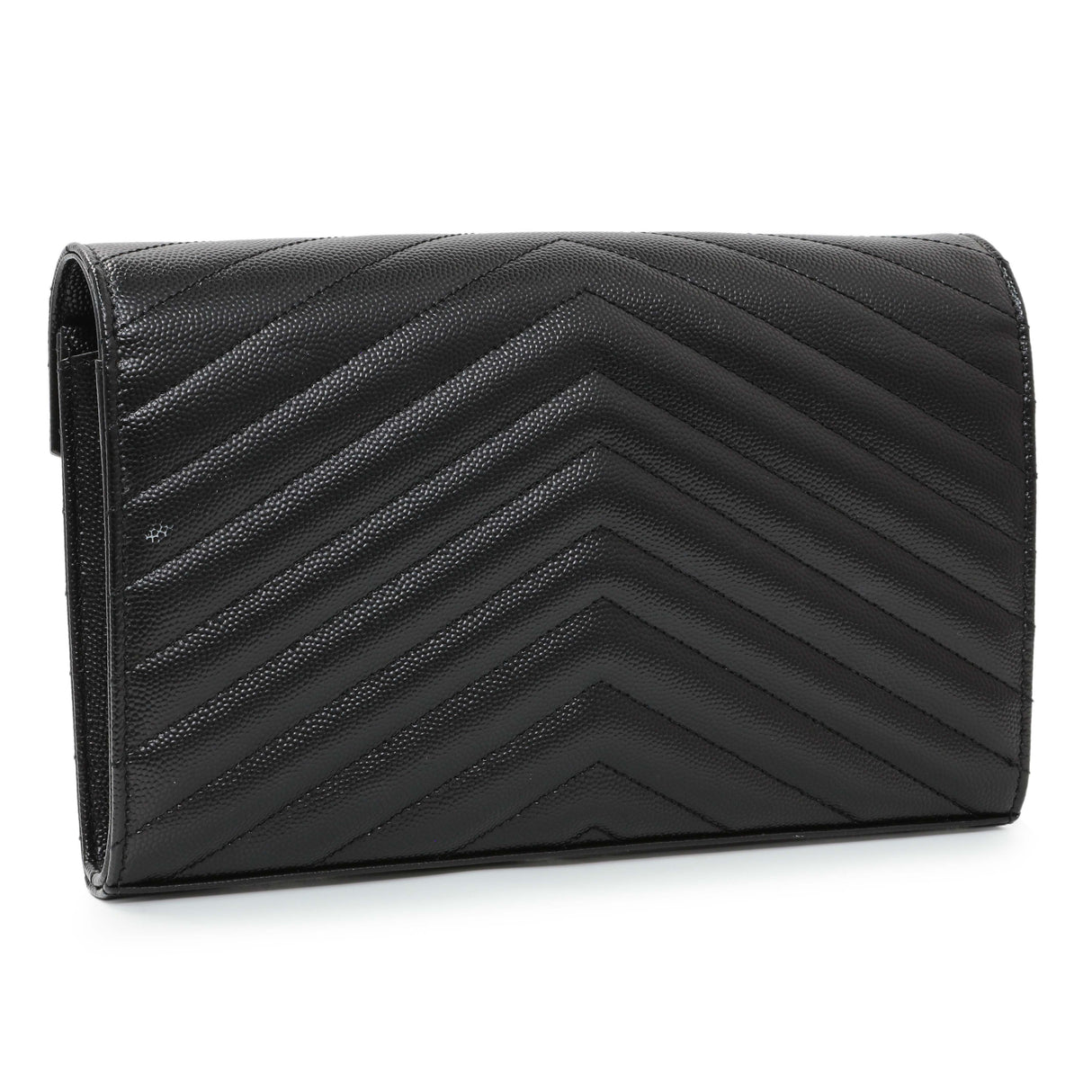 Saint Laurent Black Grain De Poudre Matelasse Chevron Monogram Chain Wallet Handbags Saint Laurent