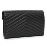 Saint Laurent Black Grain De Poudre Matelasse Chevron Monogram Chain Wallet Handbags Saint Laurent