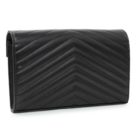 Saint Laurent Black Grain De Poudre Matelasse Chevron Monogram Chain Wallet Handbags Saint Laurent